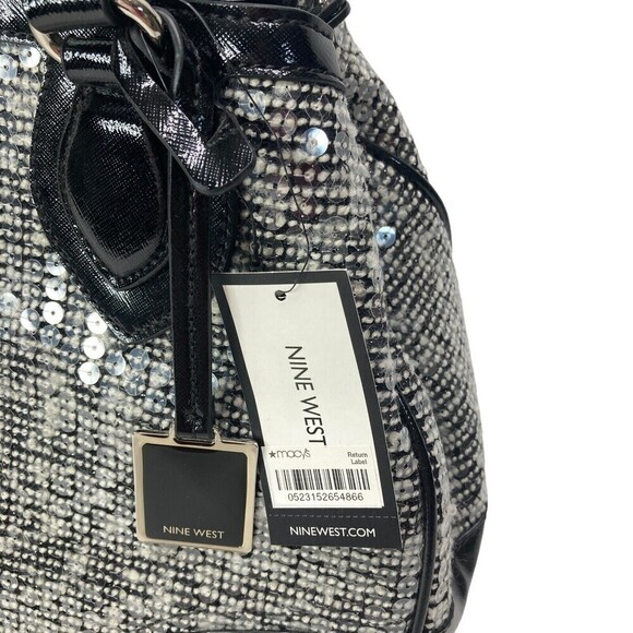 NWT NINE WEST Handbag Satchel Double Handle Black White Sequins  15x10x5.5" NEW‎ - Picture 4 of 13